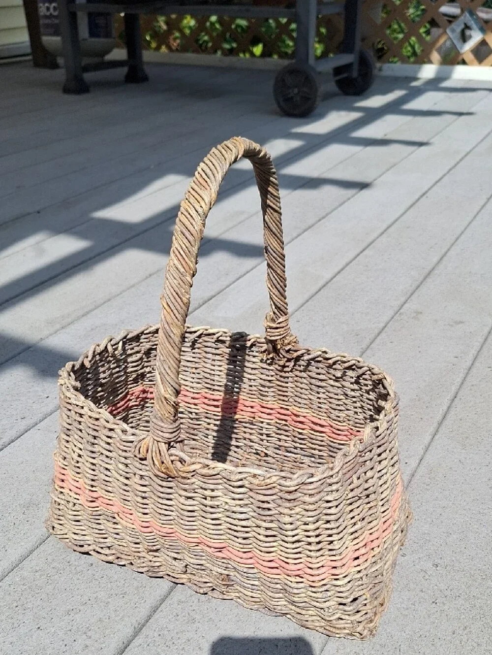 Woven Straw Basket with Pink Accent